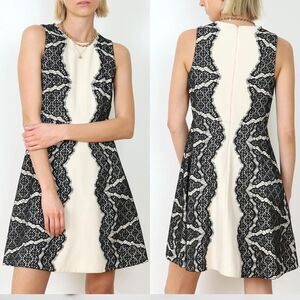 Diane Von Furstenberg Fit & Flare Daniella Lace Panel Mini Dress Cream Black 4